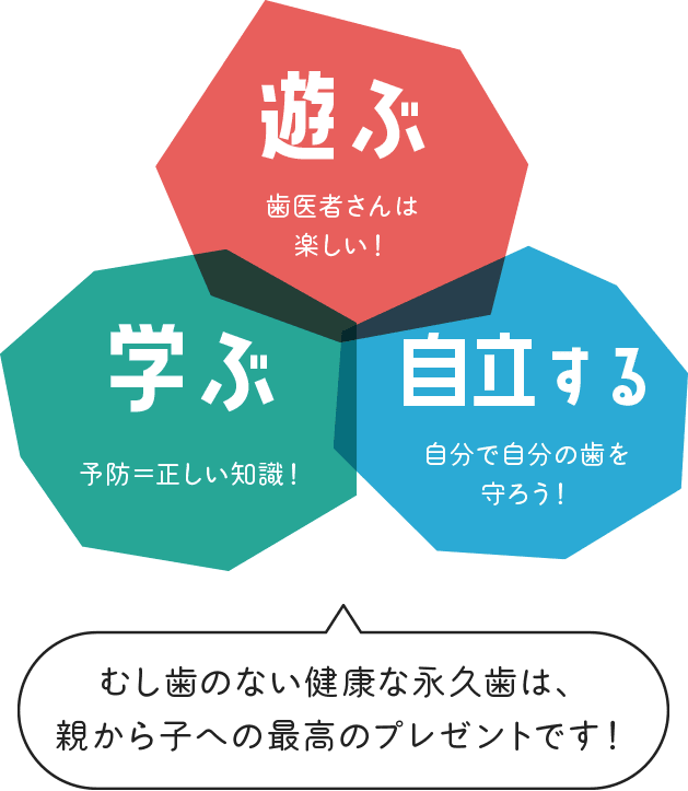 遊ぶ・学ぶ・自立する 虫歯のない健康な永久歯は、親から子への最高のプレゼントです